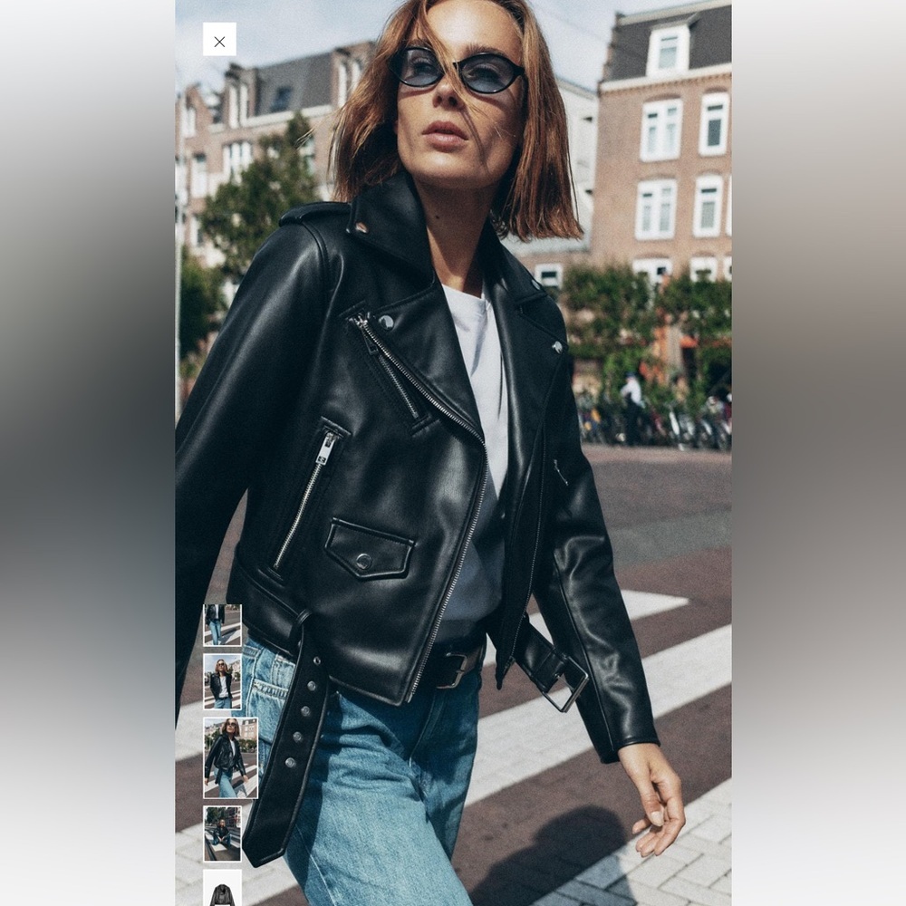 Zara Black Leather Biker Jacket